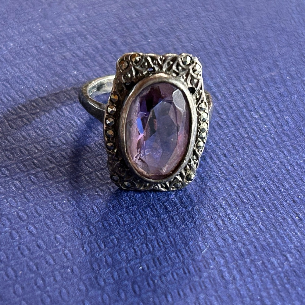 Vintage marcasite and amethyst ring